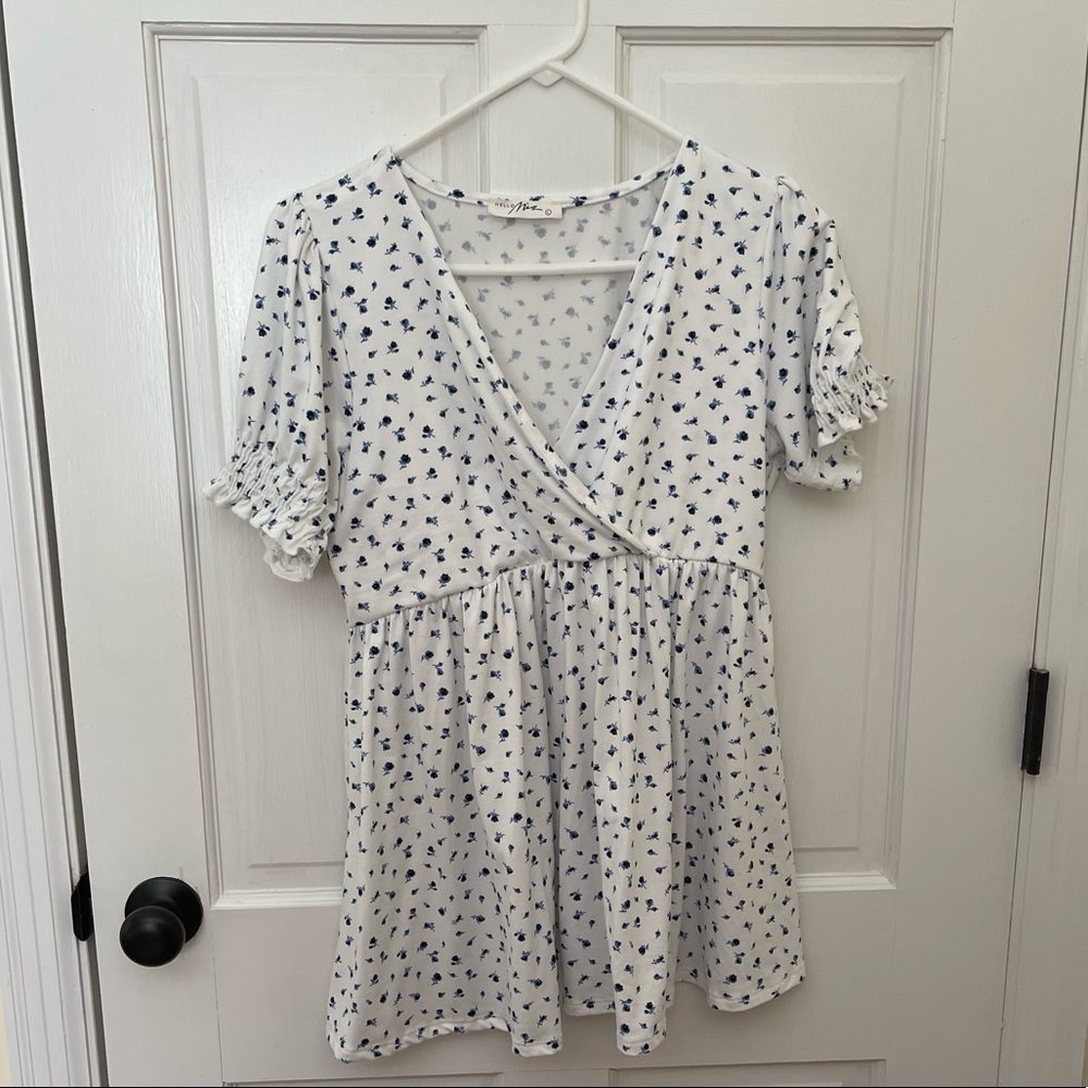 Navy and cream floral pink blush maternity breastfeeding friendly nursing top